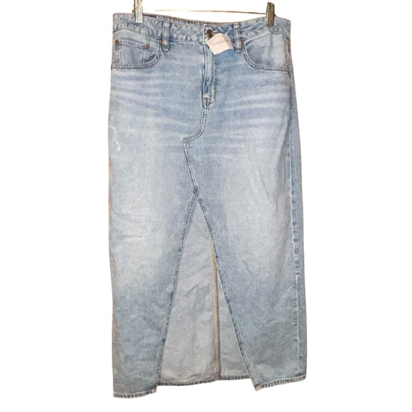 American Eagle Denim Jean Skirt Size 8 Low Rise Maxi Blue Front Slit NWT Cotton - Picture 1 of 9